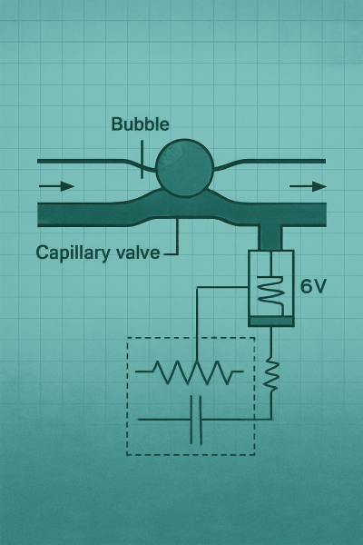 Kích hoạt van dừng mao dẫn bằng áp suất nhiệt khí cho hệ thống phòng thí nghiệm trên chip