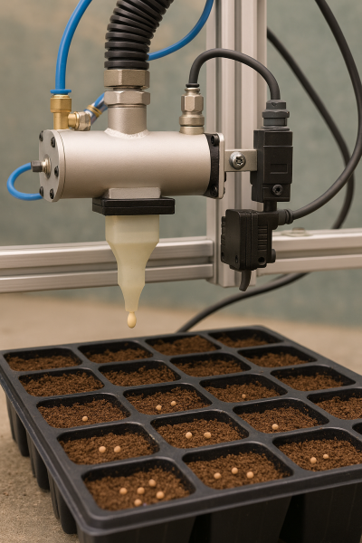 Hệ thống đo quang điện tử cho máy gieo hạt dạng con lăn khí nén dùng trong gieo khay cây giống rau