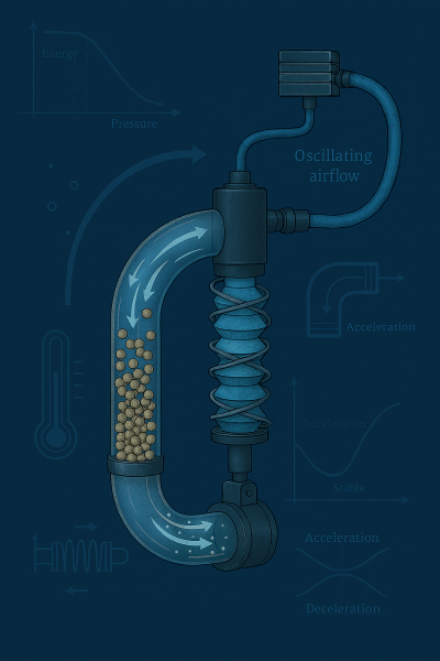 Phân tích động học hạt trong đoạn cong của hệ thống vận chuyển khí nén ngang-dọc với dòng dao động